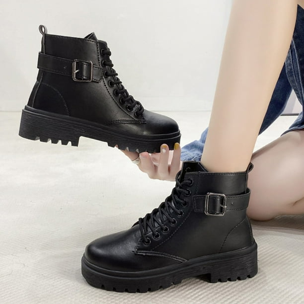 NECHOLOGY Botas Mujer Zapatos Botines para mujer Nuevas botas grandes de cuero de moda negras de oto o con un bot n cremallera lateral cabeza redonda