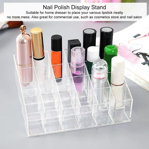  TACYKIBD Soporte para lápiz labial de 24 espacios, organizador  de lápiz labial acrílico transparente y estante de exhibición para  cosméticos, organizador de maquillaje para cepillos de brillo de labios,  botellas más (
