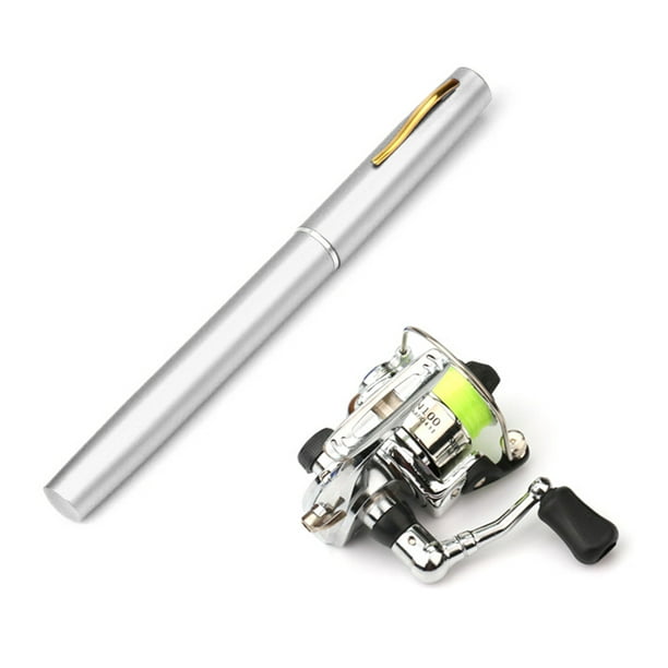 Mini caña de pescar portátil de bolsillo telescópica con caña de pescar y  carrete giratorio Kit combinado para agua salada y agua dulce (negro)
