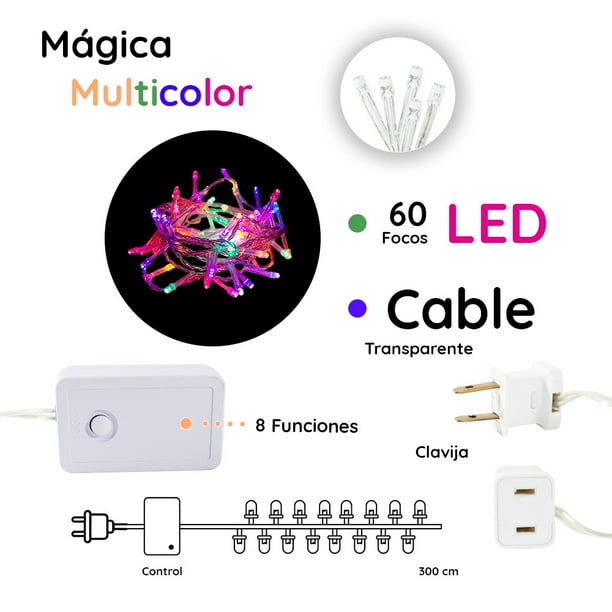 Serie de Luces Decorativa Luz Led Multicolor 150 Focos 8 funciones Cable  Transparente 2 m