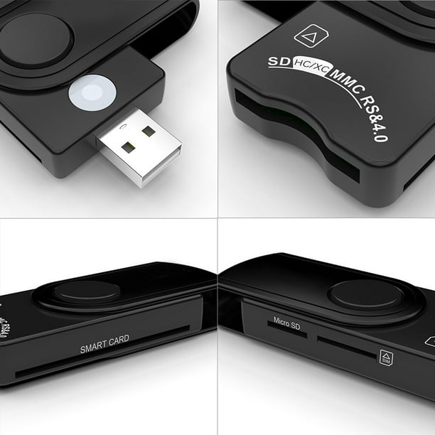Lector de tarjetas USB 2.0, para identificación inteligente, negro