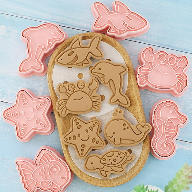 Juego de moldes de animales marinos, 8 piezas, moldes para galletas en  relieve con estampado de animales marinos, adecuados para fiestas de  cumpleaños infantiles