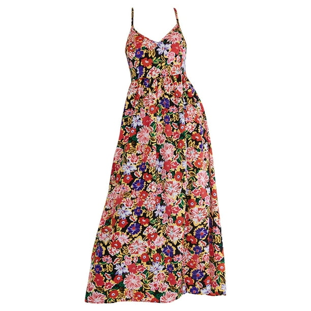  Vestido de verano para mujer 2023 con estampado floral, vestido  largo sin mangas, cintura alta : Ropa, Zapatos y Joyería