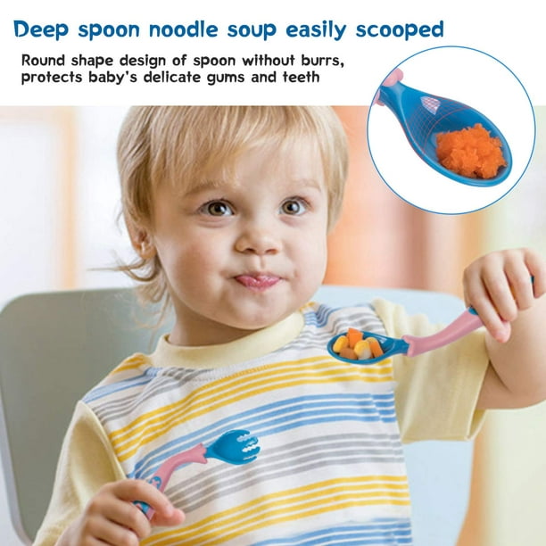 Utensilios para niños pequeños con estuche de viaje, cuchara para bebé y  tenedor para autoalimentación, aprendizaje con mango flexible para niños