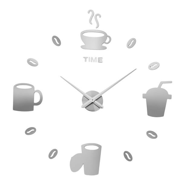 Moderno DIY 3D Reloj de pared Pegatinas Sin marco Taza de café silenciosa  Reloj de pared Decorativo Redondo Sin tictac para oficina Dormitorio  Cocinrgén Gloria Reloj de pared de bricolaje
