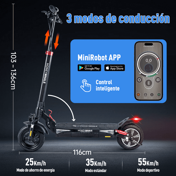 Scooter Patin Electrico X1 Con Asiento 45km/h Honey Whale Color Negro