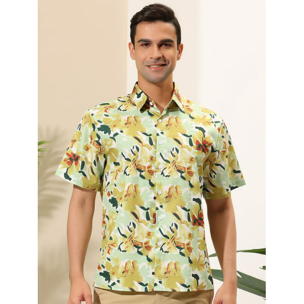 Lars Amadeus Camisa hawaiana de playa con botones y manga corta con  estampado de flores de verano pa Unique Bargains Camisa