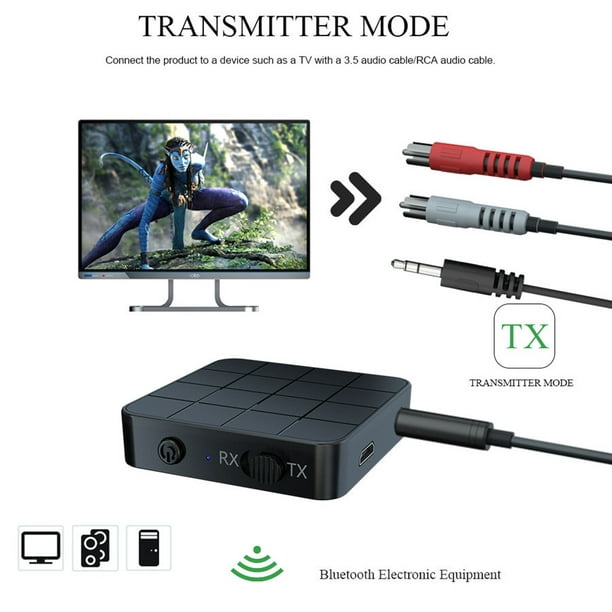 Adaptador Bluetooth, transmisor receptor Bluetooth 5.0, adaptador Bluetooth  2 en 1, compatible con mini RCA portátil y AUX de 3,5 mm, sonido HD de baja  latencia para PC, TV Xemadio LL-0143