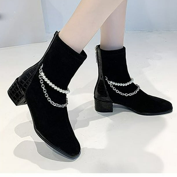 Botas de calcetines cadena de perlas de moda para mujer Botas cortas de tacón negras Wmkox8yii sdhk78 | Walmart en línea