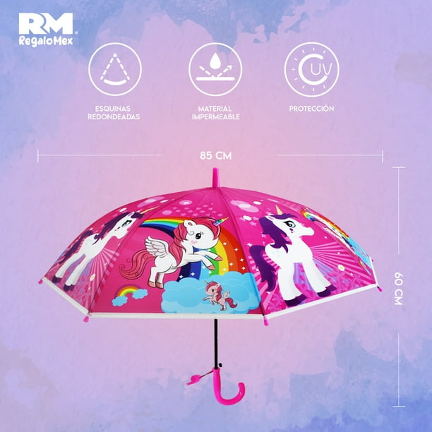 Paraguas Impermeable Para Niña Diseño Unicornio, Incluye Silbato,  Diferentes Colores (Morado) REGALOMEX YC012509