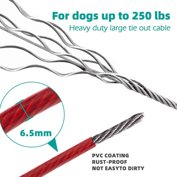 Cable de amarre para perros de 50 pies – Correa para perro para acampar al  aire libre, entrenamiento en el patio, cable de amarre resistente para