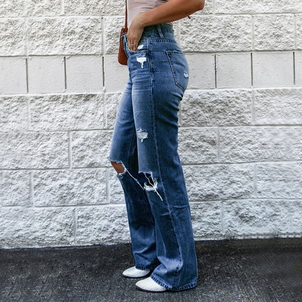 Gibobby Jeans mujer cintura alta Pantalones de mezclilla rectos con  bolsillos de cintura media clásicos casuales para mujer Pantalones  vaqueros(Azul oscuro,G)