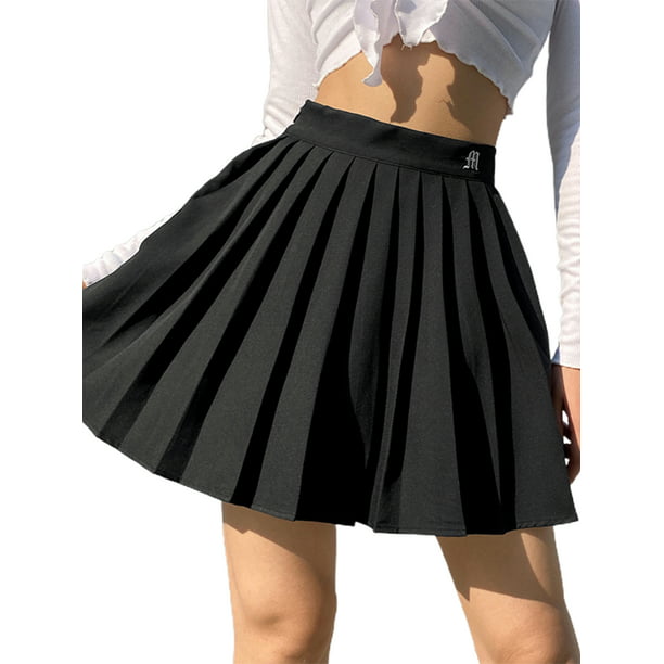 Falda plisada de cintura alta para mujer Falda corta con estampado de  letras laterales con cremallera XBTCLXEBCO Negro, Grande