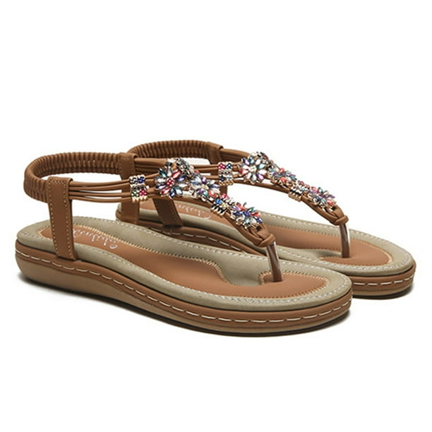 Zapatos de mujer, de tacón bajo, sandalias informales cómodas de suela blanda resistentes al desgaste, chanclas bohemias con flores de cristal para la playa Wmkox8yii nm3138 | Walmart en línea