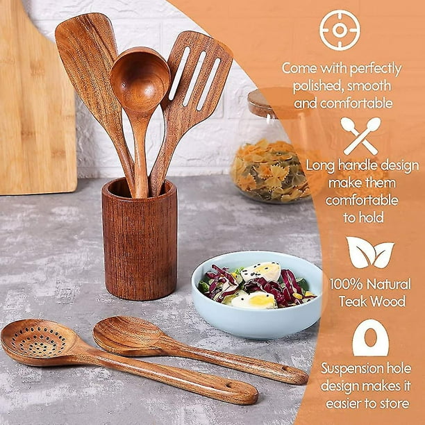 4 cucharas de madera para cocinar, utensilios de madera para cocinar, juego  de utensilios de cocina de madera natural, juego de utensilios de cocina