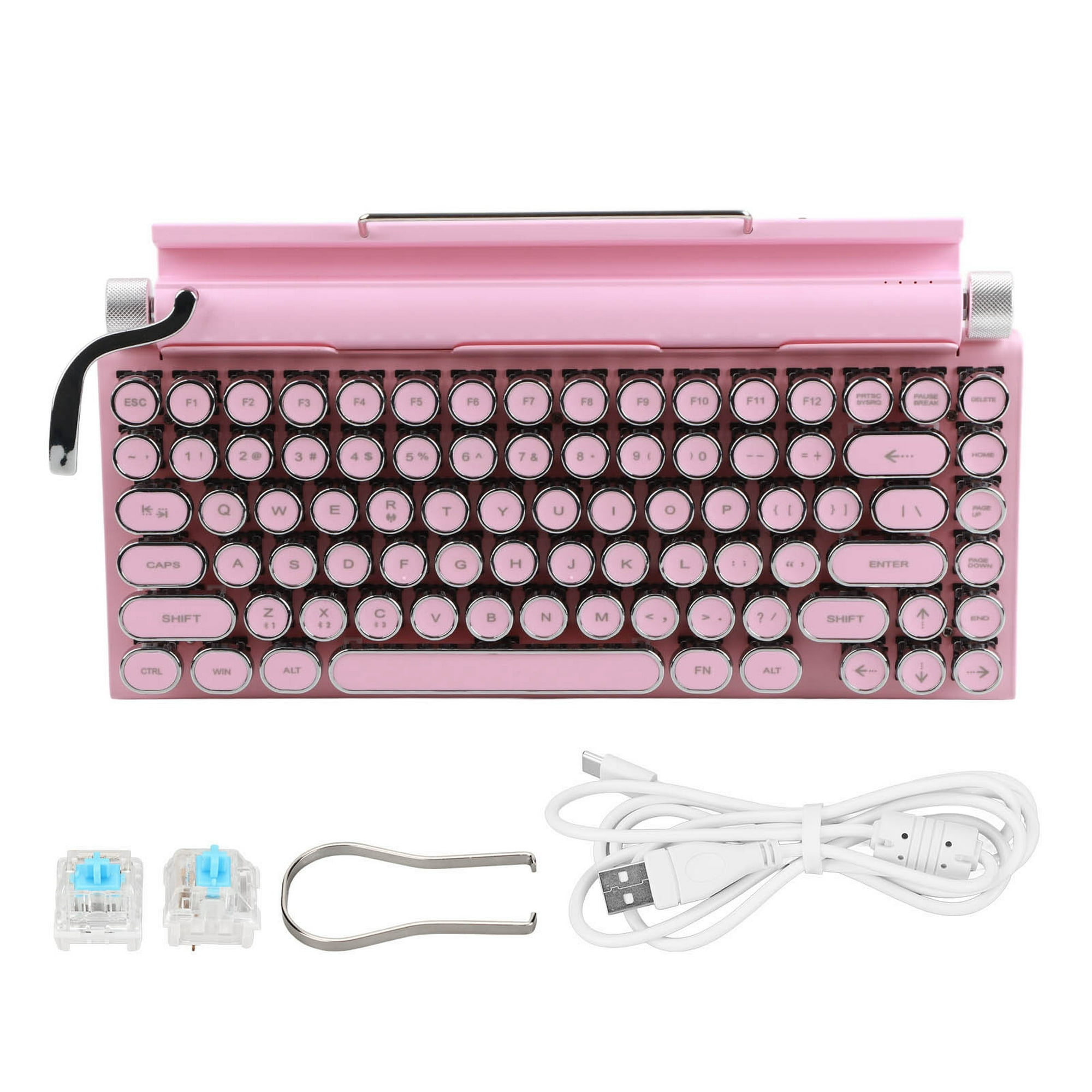 Teclado mecánico para máquina de escribir, 83 teclas, interruptor azul, Bluetooth  5,0, compatible con 3 dispositivos, FN Master, estilo Retro, teclado  redondo, color rosa