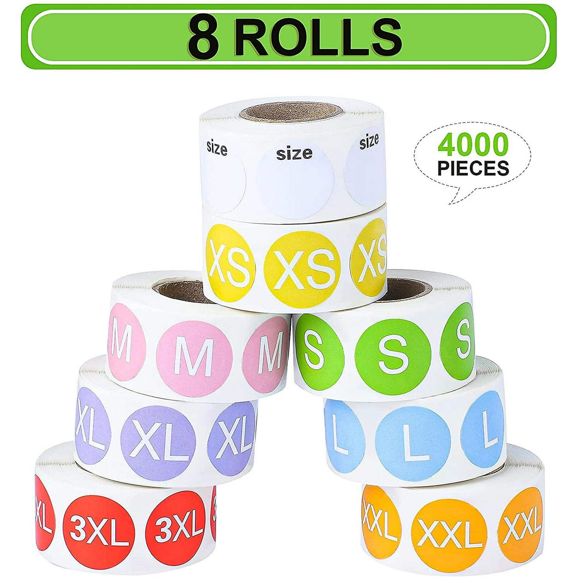 7 etiquetas adhesivas de tamaño de ropa, XS a 3XL, papel de letras