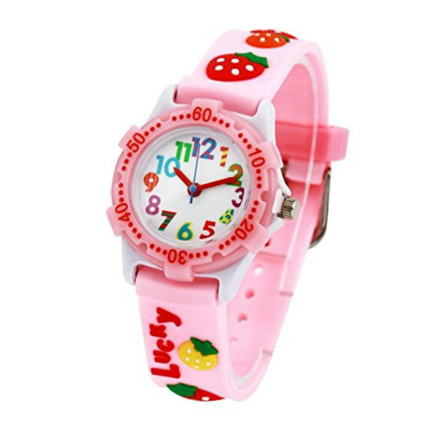 Reloj infantil resistente al agua relojes de pulsera de cuarzo para niños y  niñas, rosa fresa Adepaton LL-0840