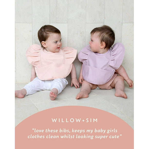  YMCF Products Paquete de 2 baberos de silicona impermeables  para bebé, ligeros, cómodos, fáciles de limpiar (rosa claro/morado,  pequeño) : Bebés