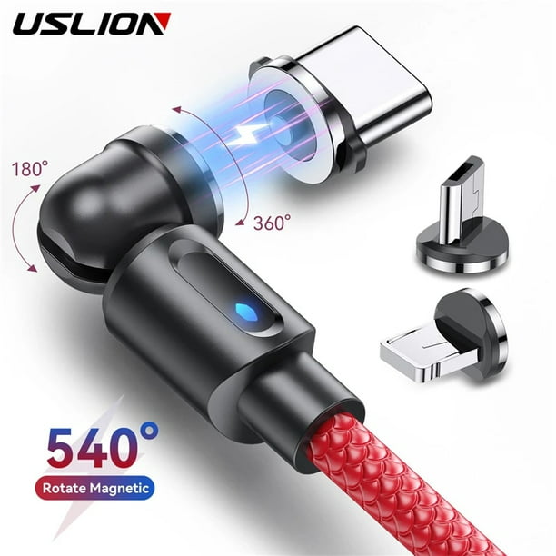 Comprar Cable magnético giratorio USLION 540, cargador magnético de carga  rápida, Cable Micro USB tipo C, Cable de teléfono móvil para iPhone Xiaomi