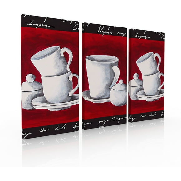 set de 3 cuadros decorativos para cocina comedor tazas roja ideas creativas cuadro sublimado en tela