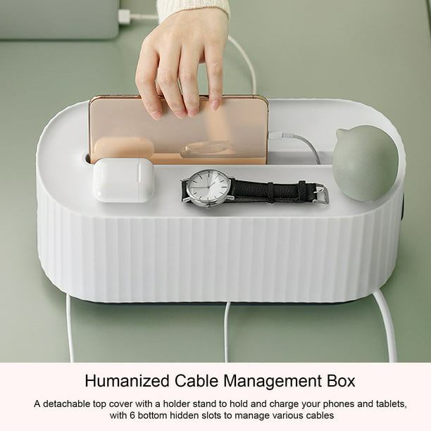 Caja de gestión de cables con organizador de cables de escritorio con tapa  para soporte de teléfono Genérico Organizador de gestión