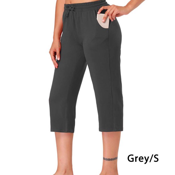 Qarigey Pantalones cortos de Yoga para mujer, pantalones rectos de cintura  alta, mallas con cordón, Color sólido, parte inferior 3/4, Prendas para la  parte inferior del cuerpo Gris S