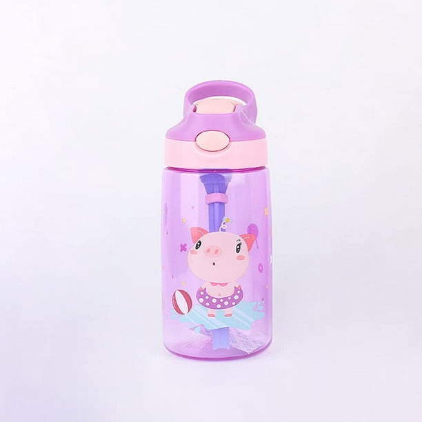 Botella de agua para niños de 16 oz con pajita abatible, asa de transporte  flexible y botón fácil de presionar, sin BPA, muy adecuada para la escuela  y los deportes Botella de