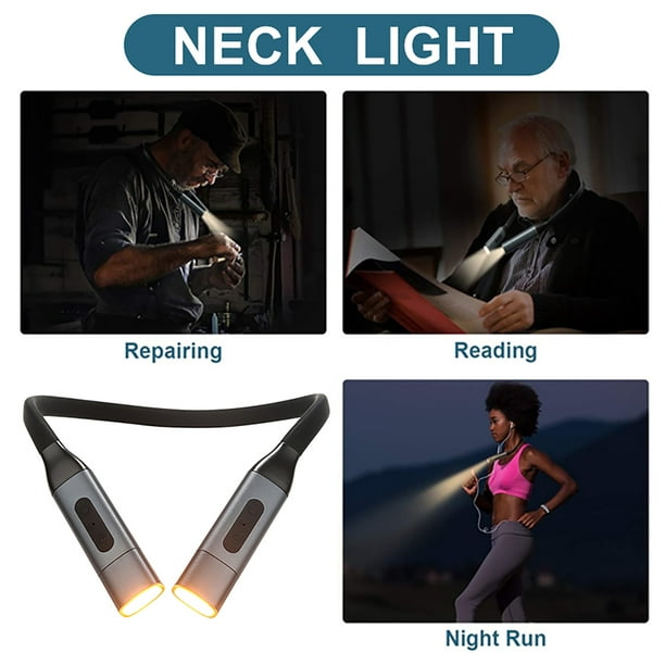 Luz de lectura para el cuello, linternas recargables para el cuello para  tejer, 4 bombillas LED + 3 brillo ajustable + brazos de silicona suave
