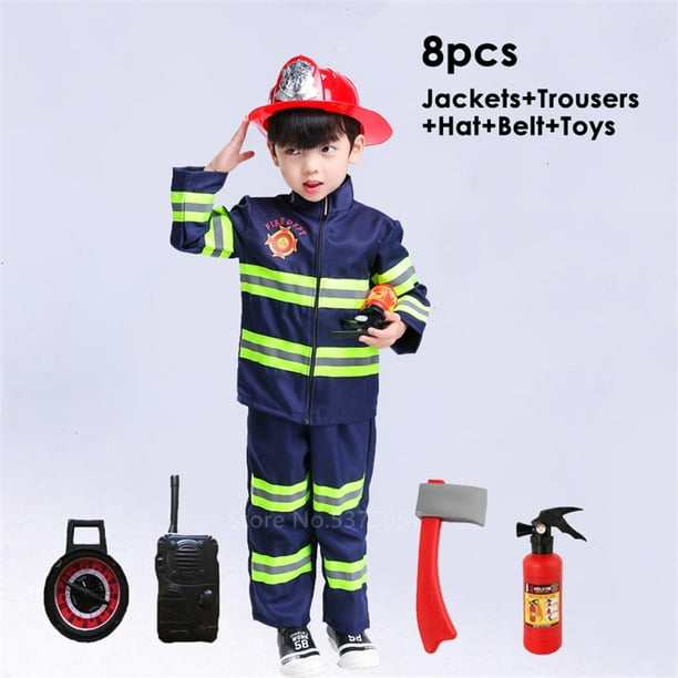Disfraz de bombero para niños, juego de disfraz de bombero de Halloween,  traje de bombero, regalos de bombero con casco y accesorios para niños