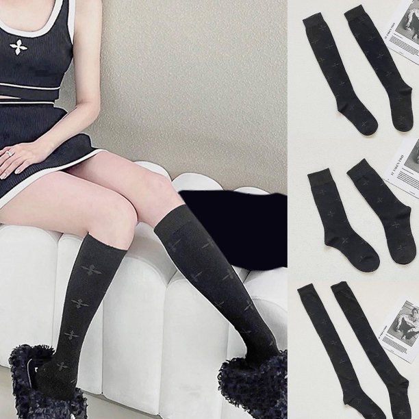 Calcetines de pantorrilla negros góticos de Lolita para mujer Medias hasta  la rodilla con patrón de YONGSHENG