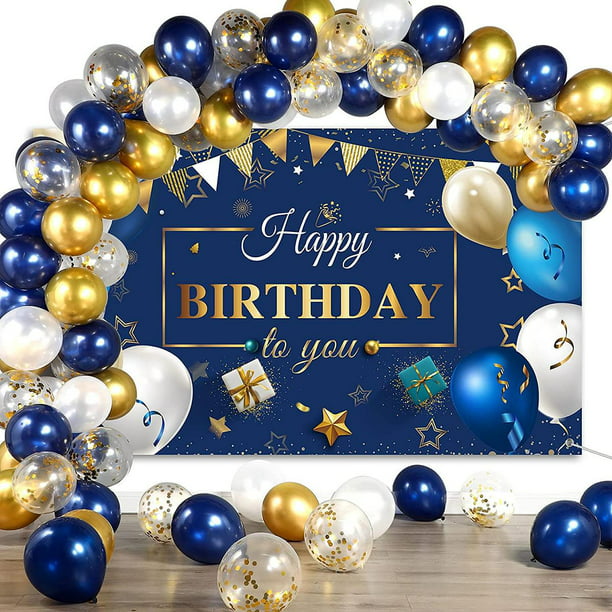 Decoraciones de cumpleaños número 60, 40 globos de látex azul dorado y  globos de confeti, decoración de fiesta temática azul y dorada, suministros  de