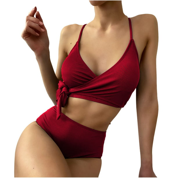 Conjunto bikini a la moda para mujer, traje de baño de dos piezas con relleno sólido, ropa de Fridja | Walmart en línea