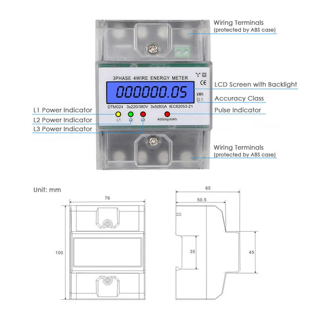 Medidor de energía eléctrica digital, medidor de potencia de consumo de  energía trifásico 220/380V 5-80A Consumo de energía Medidor de energía