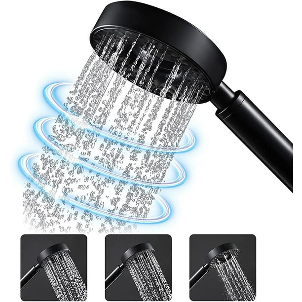 Alcachofa de ducha negra, redonda, autolimpiante, ducha de mano, 3 modos,  cabezal de ducha universal, cabezal de ducha de plástico ABS con manguera  de ducha de 150 cm, soporte de ducha ABS (