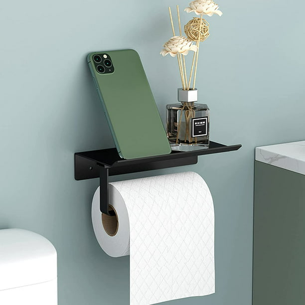 Soporte para papel higiénico, soporte para rollo de papel higiénico de  aluminio con estantes espaciosos, soporte para papel higiénico montado en  la pared (negro) JM