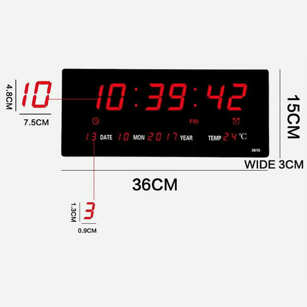 Reloj Pared Digital Led Con Luz 36 Cm Temporizador Y Despert