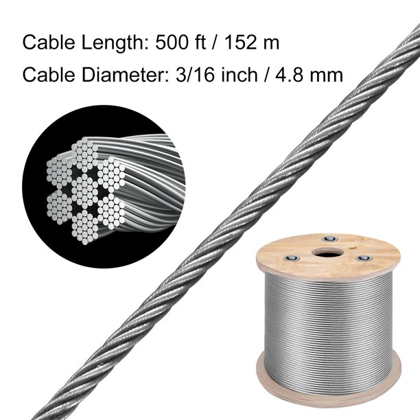 VEVOR VEVOR Cuerda de Cable de Alambre de Acero Inoxidable T316 300 m, Cable  de Acero de Alta Resistencia, Construcción de Cable de Alambre 1 x 19 para  Aparejo y Elevación, Diámetro