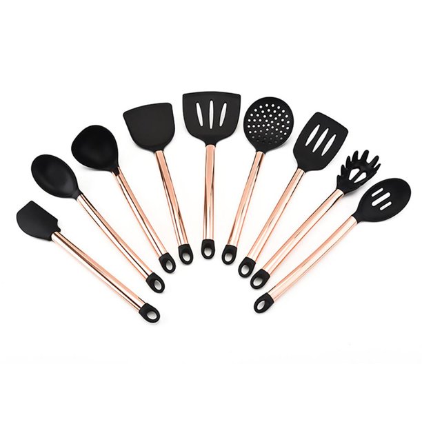 Kit X9 Utensilios De Cocina Antiadherentes Silicona Negro