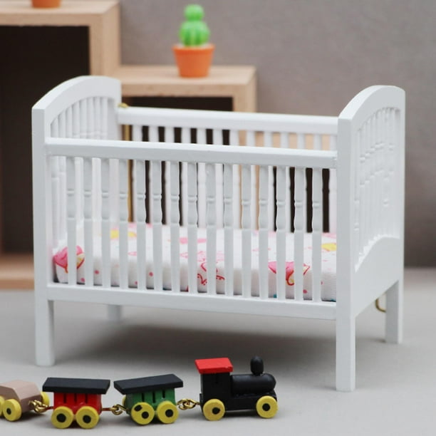 Mini cuna para bebé, modelo de casa en miniatura, adorno de madera