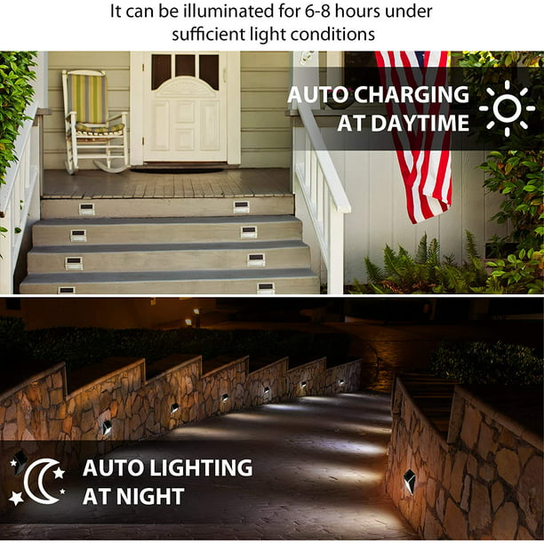 JSOT - Paquete de 12 luces solares resistentes al agua para terraza,  vallas, exteriores, jardín, patio trasero, pared, escalera, escalón,  barandilla y