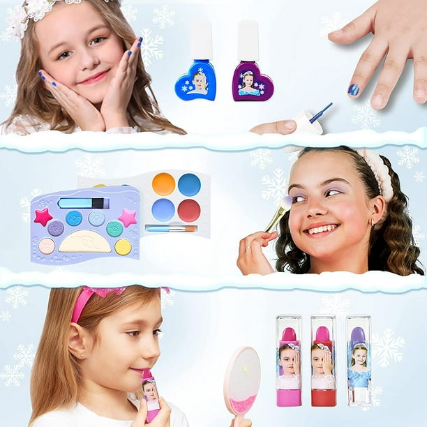 Kit de maquillaje para niños para niñas, juguete de maquillaje lavable real  para niñas pequeñas, juego de princesa, regalo de cumpleaños, juguete para