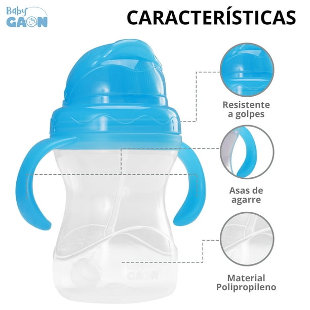 Vaso para bebé con pajita y tapa inteligente, 250 ml, color azul