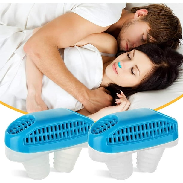 2 dispositivos anti ronquidos y pinzas nasales anti ronquidos para ayudarle  a respirar fácilmente y dormir cómodamente (azul) JM