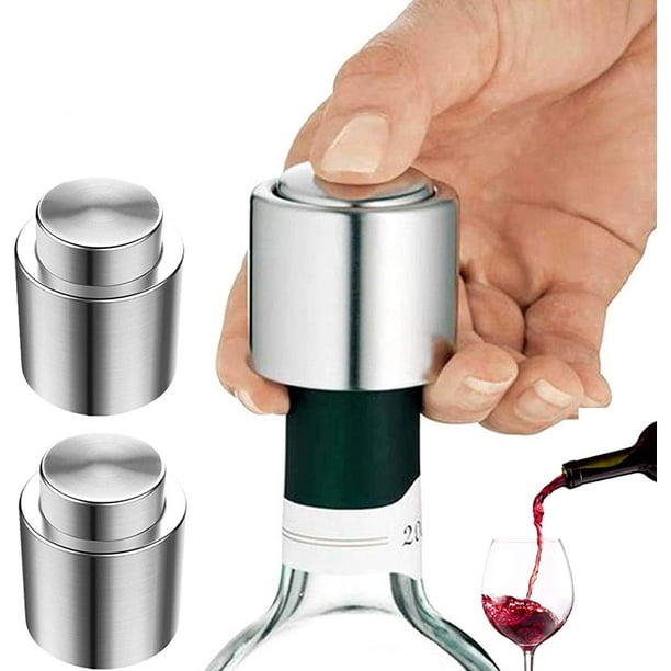 DOITOOL 3 tapones de botella de vino de madera tapones de champán de metal  tapones de vacío para mantener el vino fresco