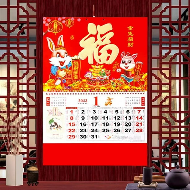  Calendario chino de pared 2023, calendario chino 2023,  planificador mensual, calendario de pared del año 2023, calendario chino  tradicional de la suerte para decoración de pared del hogar, 1 : Productos  de Oficina