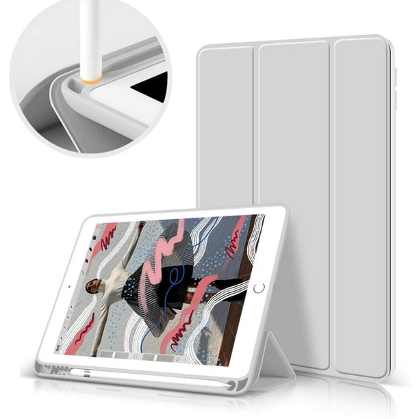 Funda para iPad de 9.ª generación (2021)/8.ª generación (2020)/7.ª  generación (2019) de 10,2 pulgadas con portalápices, funda trasera de TPU  suave Smart Auto Sleep/Wake para iPad 10.2, gris Ormromra Accesorios para  Tablets