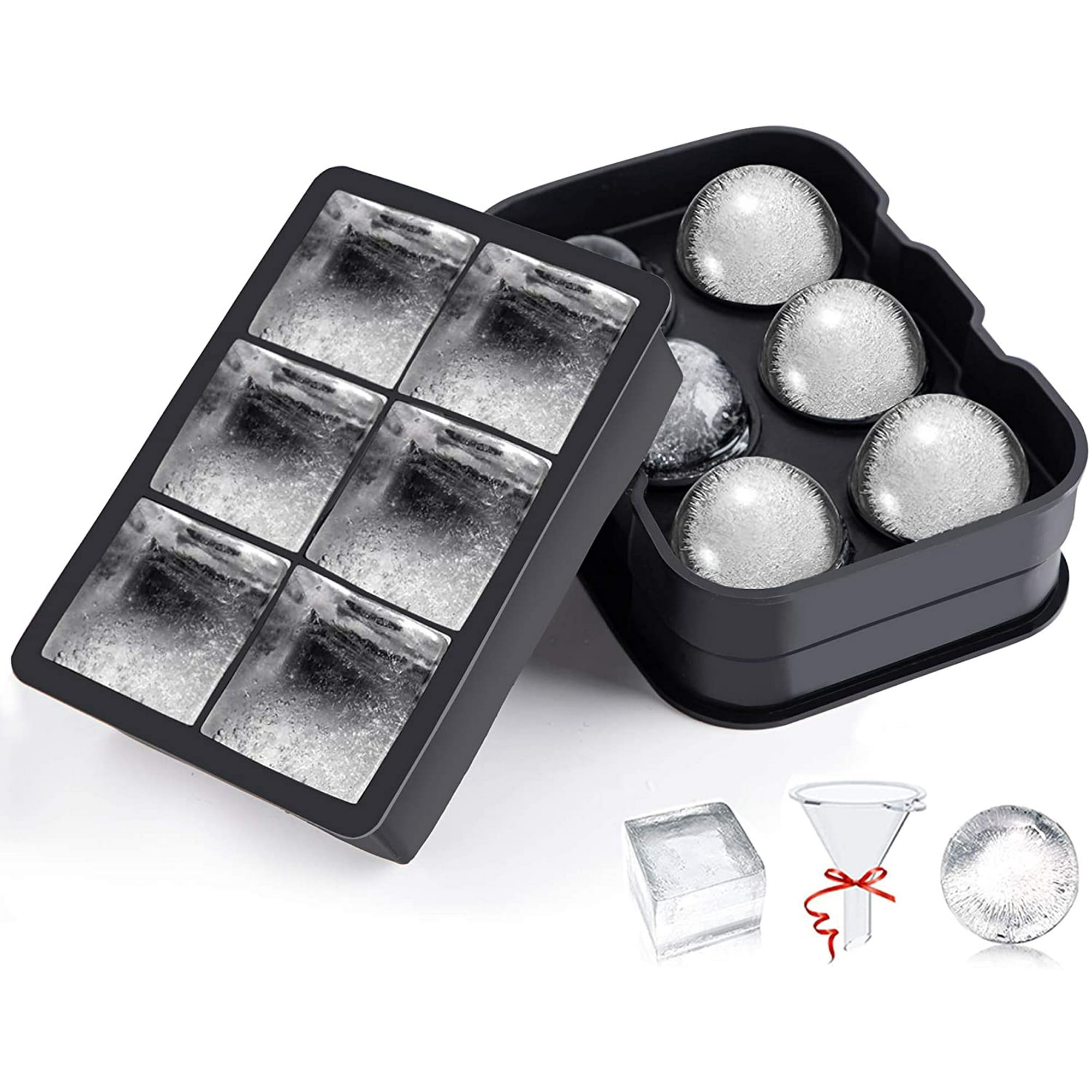 Cubiteras para Hielo, 4 Piezas Cubitera Silicona con Tapa y Embudo