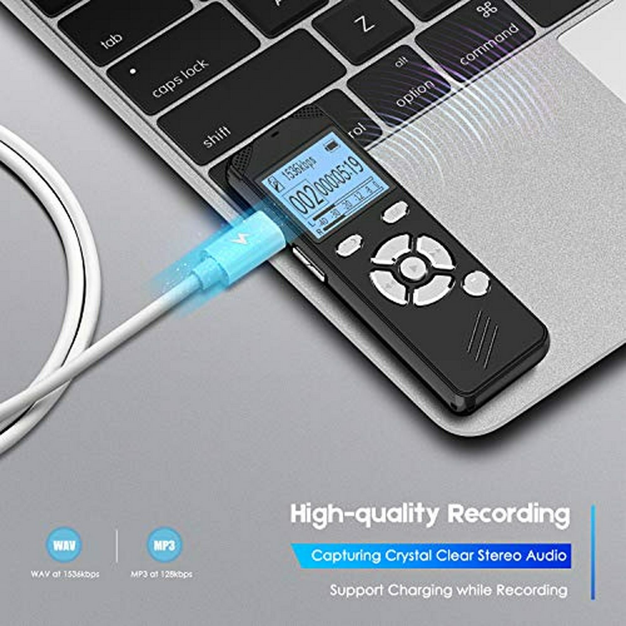  Grabadora de voz digital de 16 GB grabadora de voz con  reproducción para conferencias - Dispositivo de grabación de cinta pequeña  mejorada con dictáfono recargable por USB : Electrónica