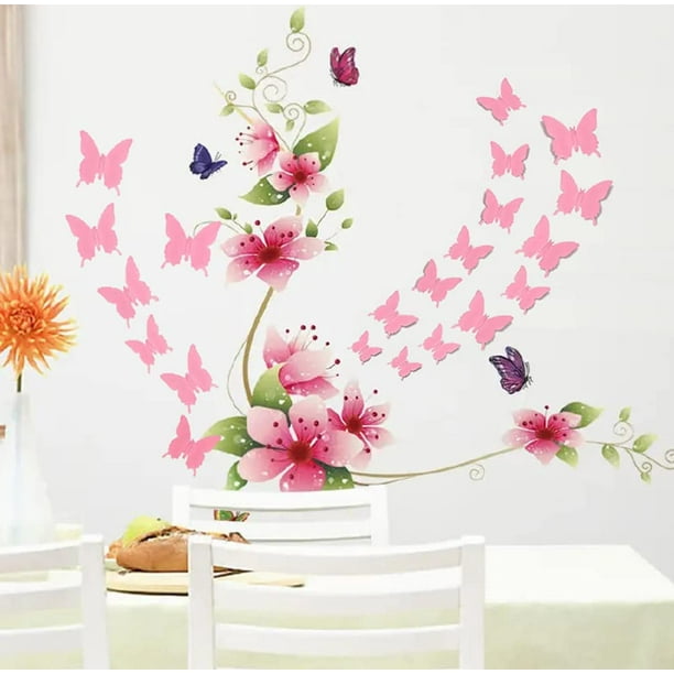  QHB - Pegatinas decorativas para pared, diseño de flores de  magnolia, papel decorativo, para el hogar, el baño, el salón, el dormitorio  de niños y niñas, la guardería, decoración de fiesta. 